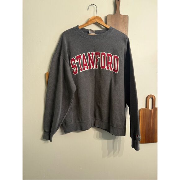 Champion Gray Stanford Stitch Letter Crewneck Pullover Sweatshirt Size XL - Picture 1 of 5